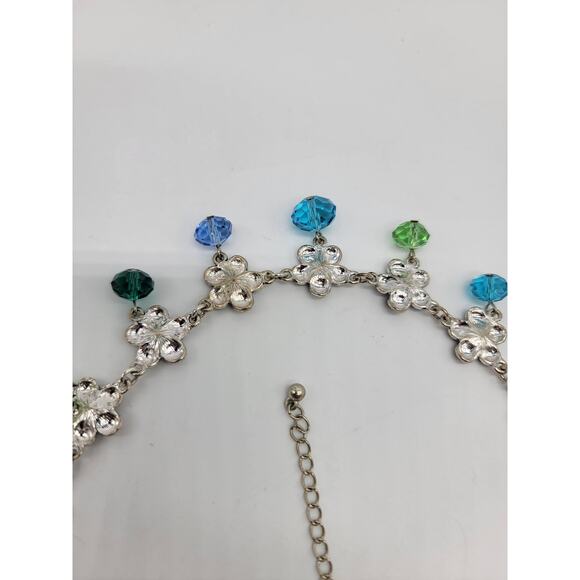 Silver Tone Beaded Pendant Necklace Crystal Charm Statement Necklace Blue Green - Picture 5 of 8